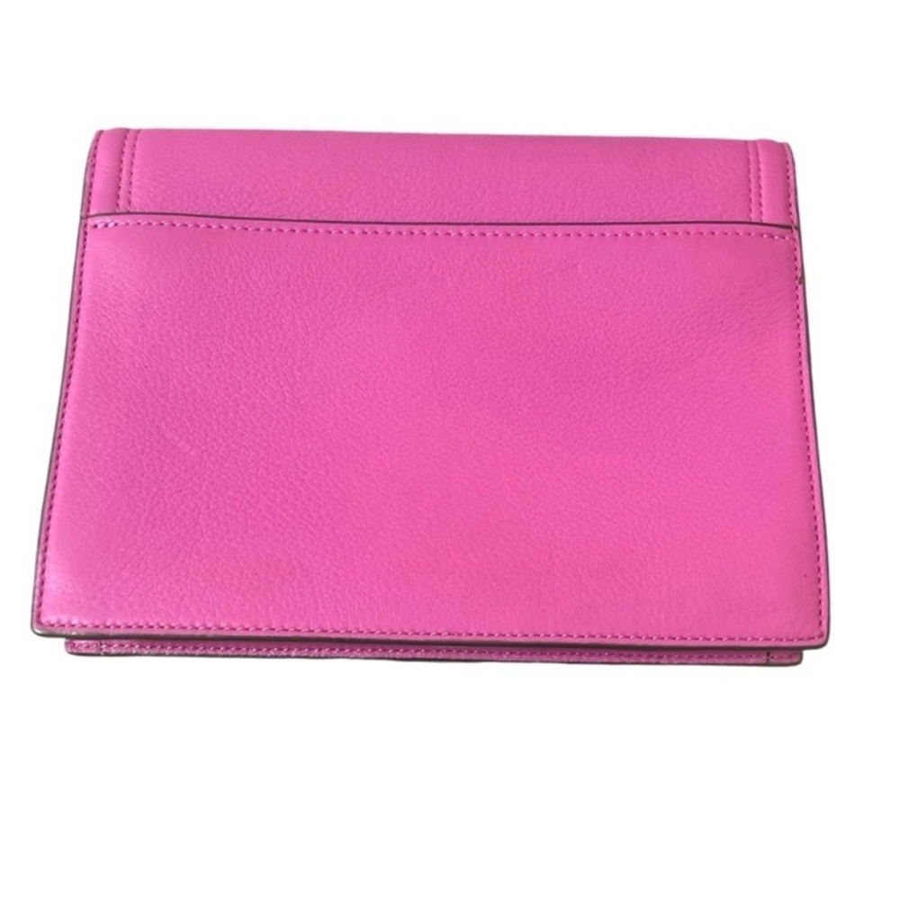 Tory Burch Fuchsia Leather Kira Envelope Chain Shoulder Evening Bag Clutch - Picture 7 of 11